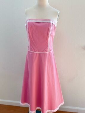 Classic Strapless Pink A-Line Dress with White Trim